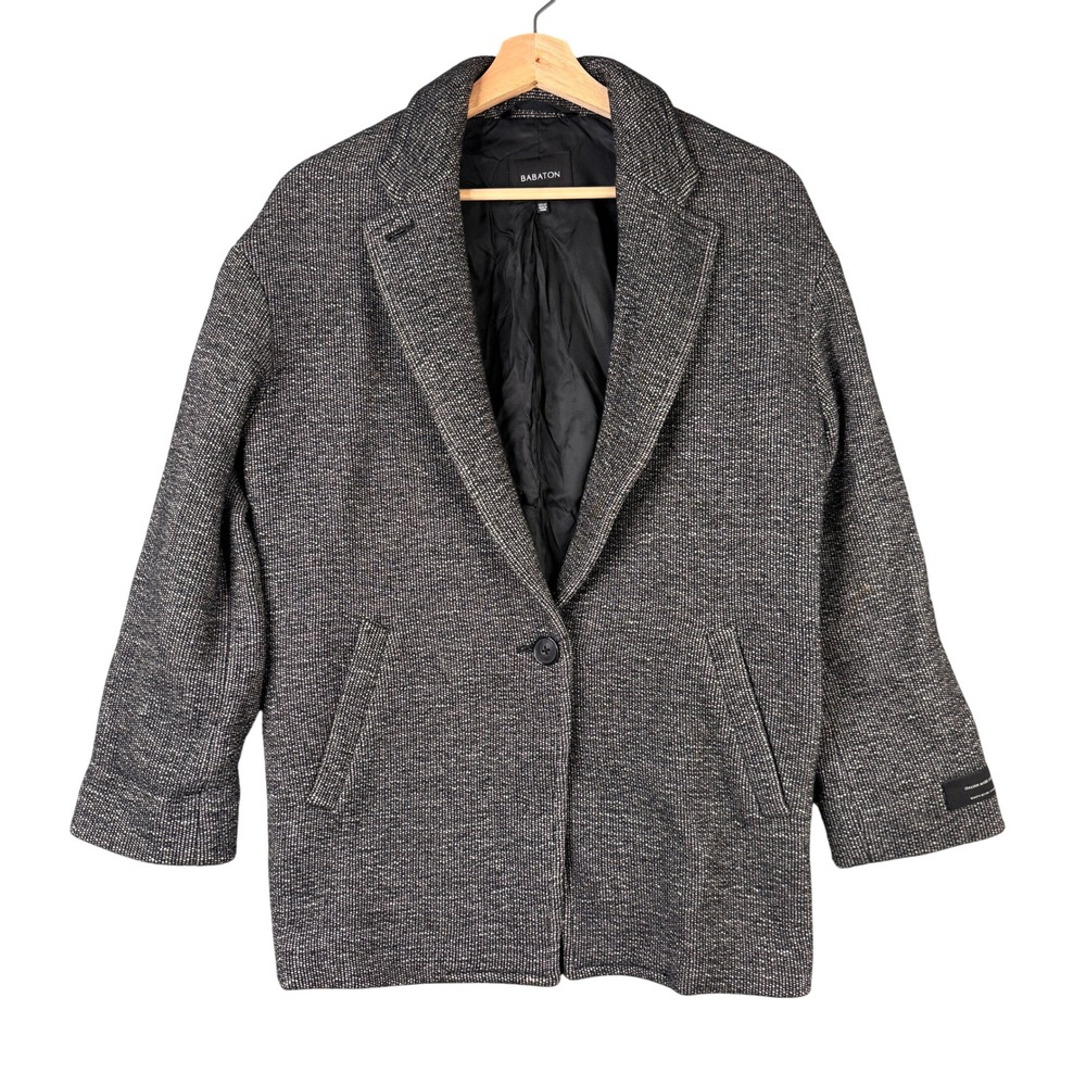 Babaton Aritzia Stedman Coat XXS/XS Black White Wool Blend Italian Fabric 32714